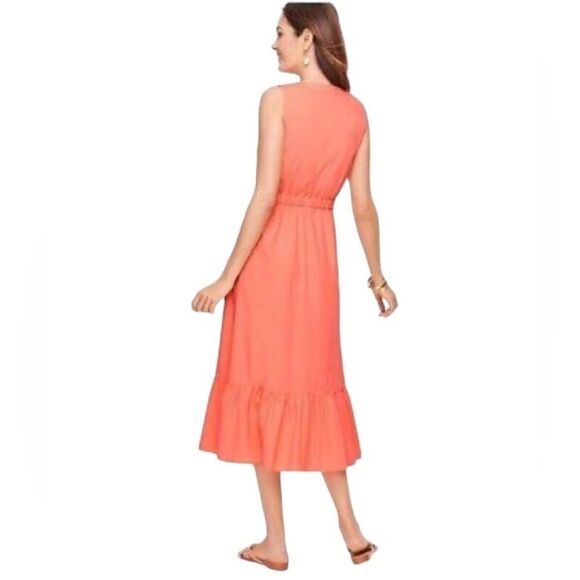TALBOTS V Neck Poplin Wrap Dress Cotton Salmon Coral Lightweight Sz 18 - Picture 2 of 6